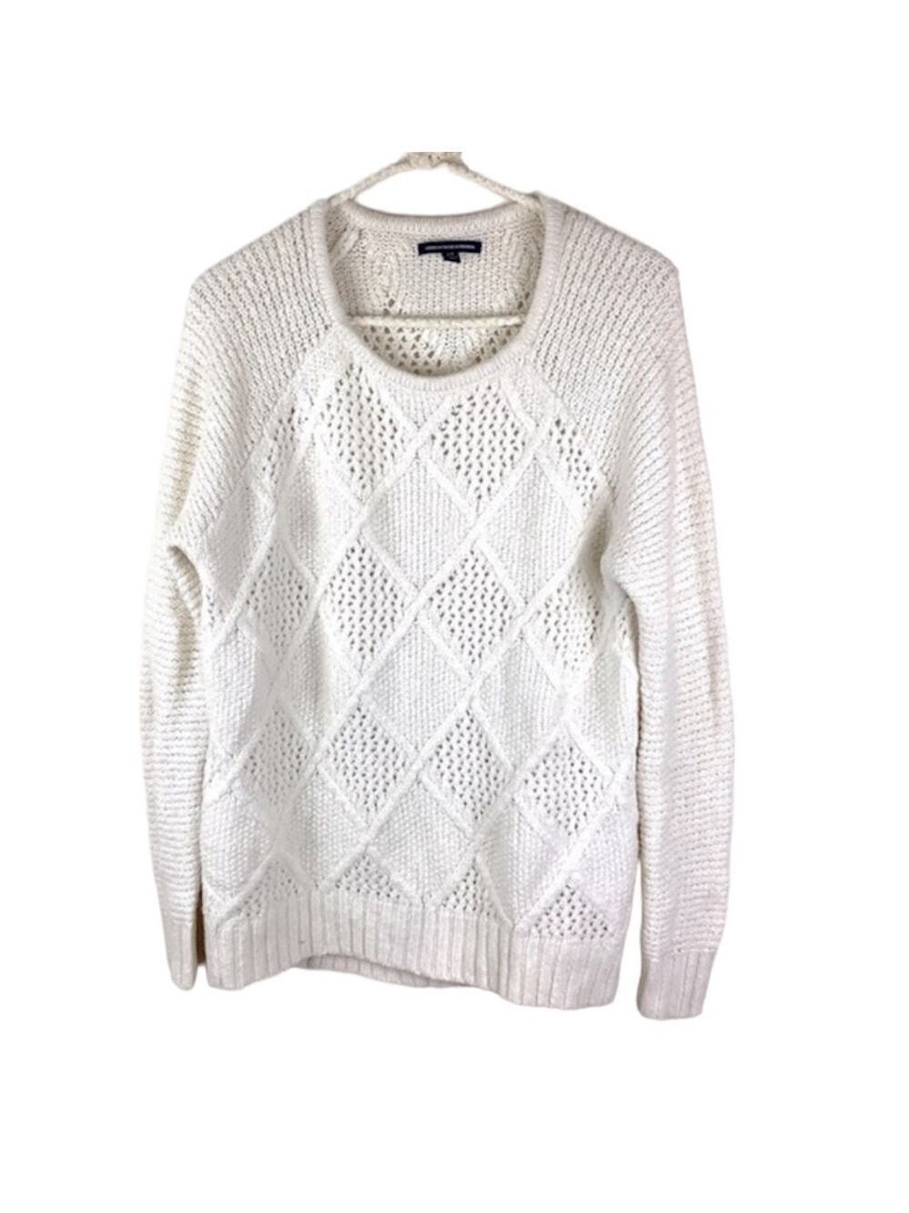 AMERICAN EAGLE NEUTRAL OFF WHITE COTTON BLEND GEOMETRIC SWEATER